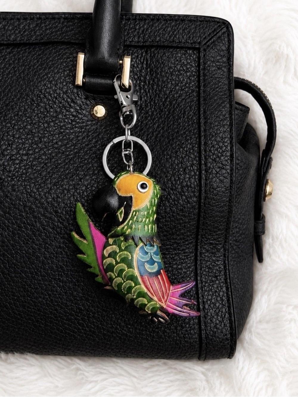 Leather Parrot Bird Keychain Bag Charm Keyring Handmade Gift New